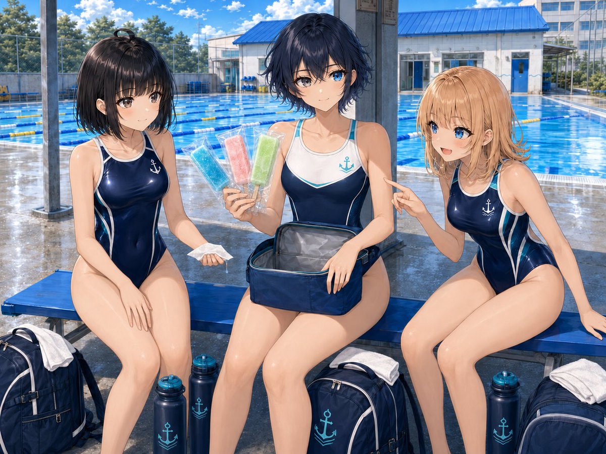 yamaP_1985_4_9's tweet photo. #OC #swimteam #水泳部員の日常 

「私、ピンクがいいです！」
「まだ選んでいいって言われてないよ」
「ふふ。大丈夫、最初から三人の色は決めてきたから」

...............
「三色とも違うのに、三人で食べると同じ夏の味がした。」

#三色のアイスに三人分の夏 #朝練終わりのごほうび https://t.co/Yly1QEVjex