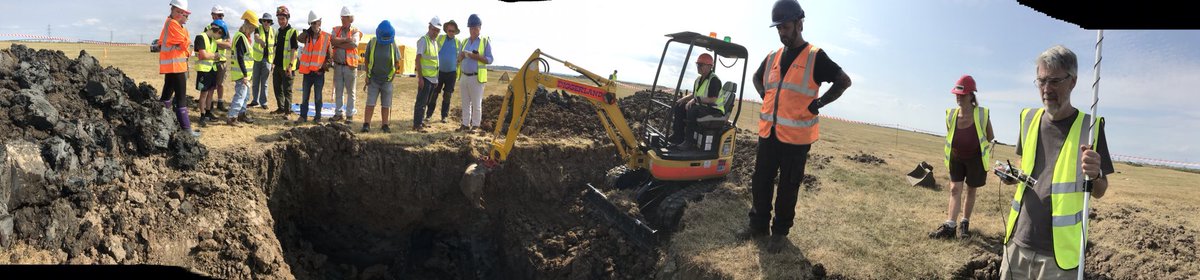 CraterLocators's tweet photo. Panoramic view of the V1 trench today at our 22/23.7.2026 Chetney Marsh, Iwade, Kent excavation. Today achieved location of major finds area 2 -2.5m depth. 2nd image shows the lug into which steam powered piston fitted for launch. Tomorrow excavation of large find. @planthireHE https://t.co/0YQVqTApKF