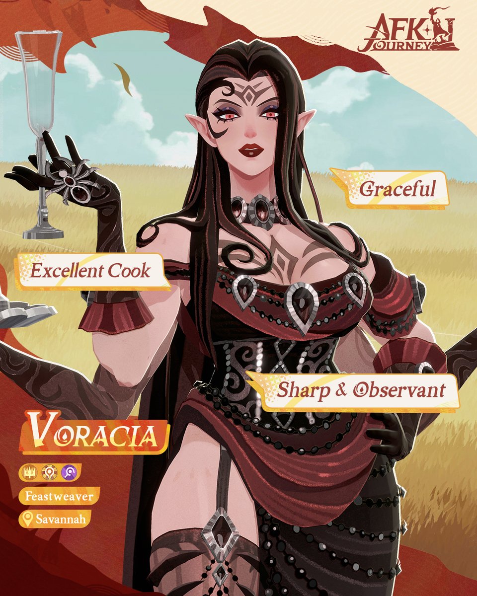 AFK_Journey's tweet photo. Hero Profile: Voracia

From childhood, Voracia could read every flavor and texture with uncanny precision. 

After tasting her way through countless culinary traditions, she finally arrived in Savannah’s food-lover’s paradise, her new stage. https://t.co/hmRC57f9jf