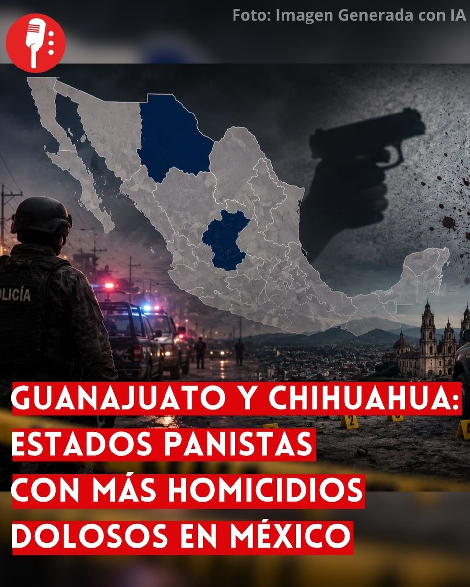 ReporterosMX_'s tweet photo. ⭕ OJO | GUANAJUATO Y CHIHUAHUA: ESTADOS PANISTAS CON MÁS HOMICIDIOS DOLOSOS EN MÉXICO

Guanajuato y Chihuahua son las entidades panistas con el mayor número de víctimas de homicidio doloso en México. Durante el primer semestre de 2026, Guanajuato se mantiene como el primero al registrar 789 casos, equivalentes al 8.8% del total nacional. Esto mientras que Chihuahua, también bajo un gobierno panista, se ubicó en la tercera posición con 704 homicidios, el 7.8%.
https://t.co/UlINj4iky7