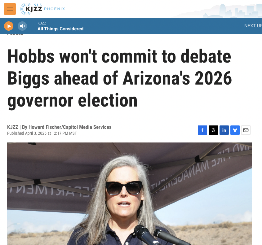 tylerbowyer's tweet photo. These people are unabashed liars. No Debate Kate is the Hidin' Biden of AZ. 

She is destroying the state every day and won't answer tough questions. https://t.co/QQIDyok981