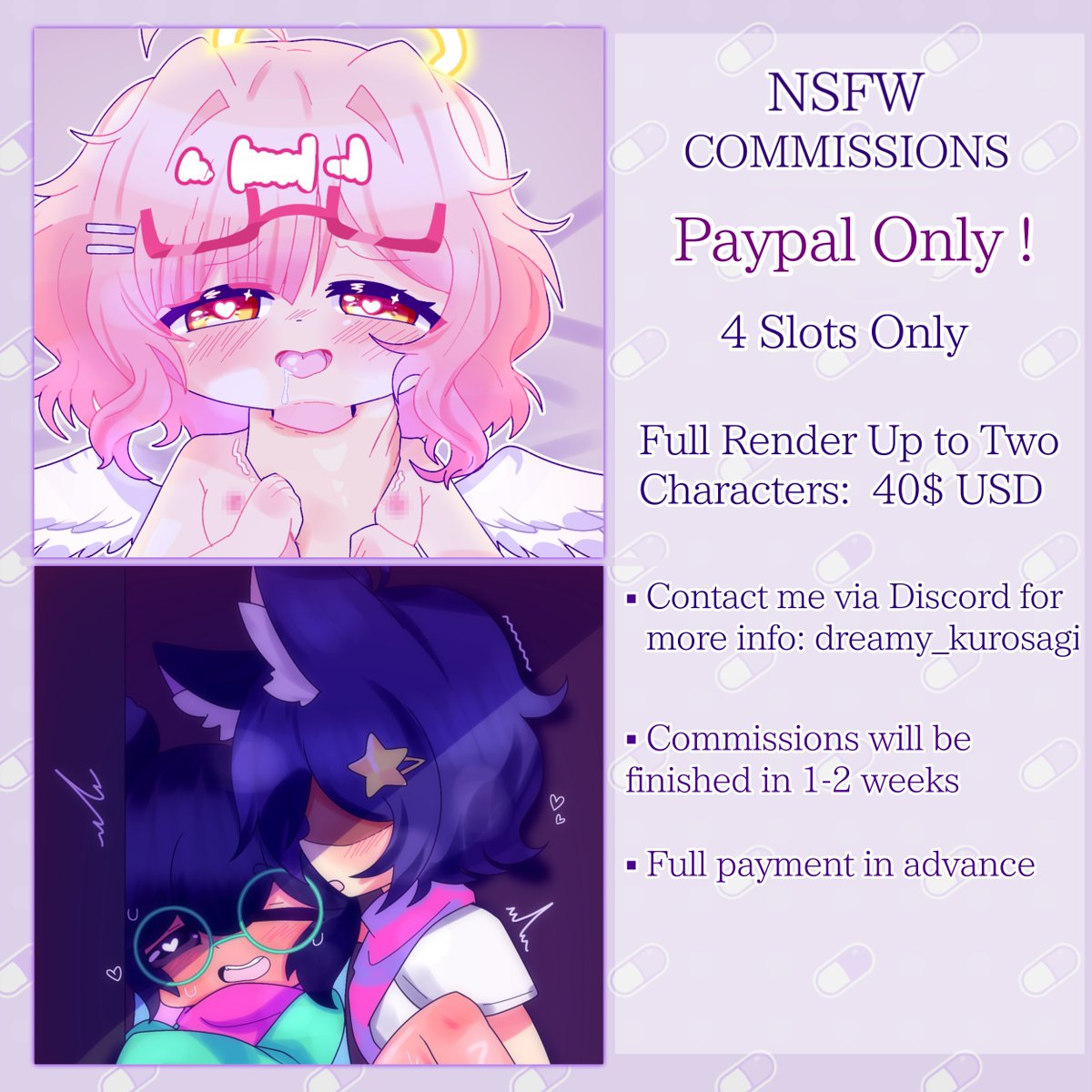 dreamy_kurosagi's tweet photo. 【RT + LIKE are very appreciated 💜】

Hi...! My personal life is not getting too well, I don't have food at home, so I'm offering special services for this occasion! Any question you have feel free to DM me! 4 SLOTS AVAIBLE

For normal services look at my Bio! 💜💉 https://t.co/obE31hFPyr