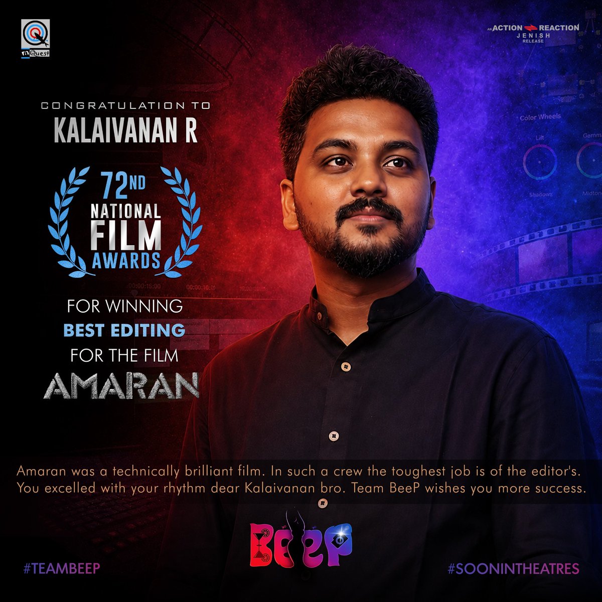 vtv24x7's tweet photo. Congratulations @kalaivananoffl! Amaran was a technically brilliant film. In such a crew the toughest job is of the editor's. Hat's off to you! #TeamBeeP wishes you more success. @mQuestMoviesOff
@RKFI @ikamalhaasan @Lssundar @ragz2richezz @johnmediamanagr @actionje @VeeJenish https://t.co/AmzwzzeKmy