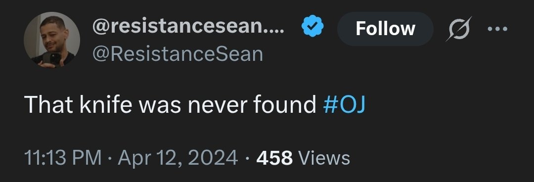 ObamnaGearSolid's tweet photo. @ResistanceSean Let me know when you center not being a smug OJ defender as part of your personality https://t.co/2mO22jERun