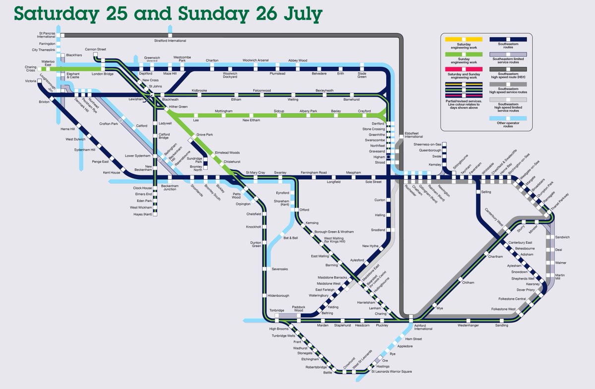 Se_Railway's tweet photo. 🚧Weekend engineering work Sunday 25th July:
Sunday:
❌ No trains at #LondonCharingCross or #LondonWaterlooEast
Sunday:
❌ No trains via #Sidcup
🚌 Buses replace trains between #Lewisham & #Orpington
More information: https://t.co/WWYfCF1RVb https://t.co/EQrjH5HTMa