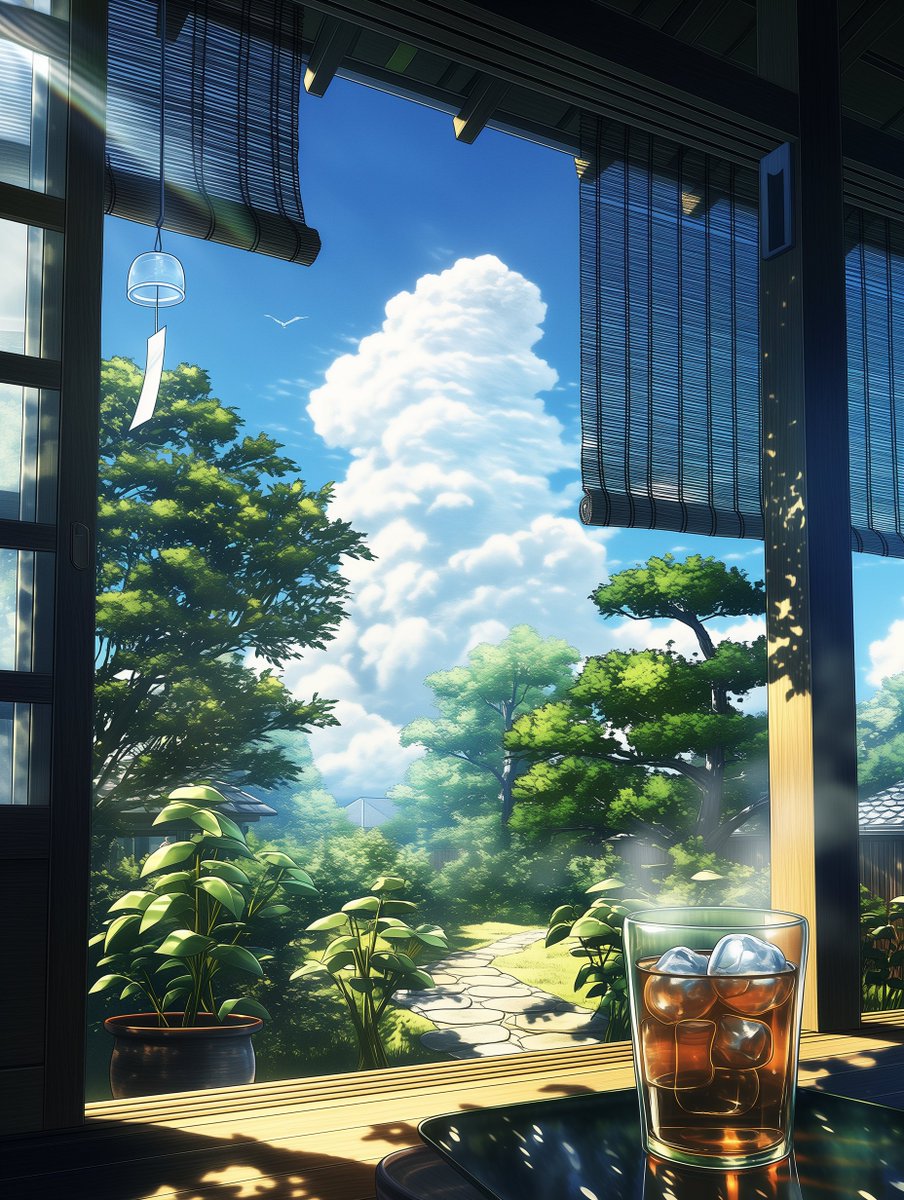 mtwave's tweet photo. 本日7/23は「大暑」です

――『入道雲の午睡、涼の縁側』

真昼の光は庭を白く燃やし、空には入道雲がゆっくりと夏の塔を築いてゆく。
その烈しさの縁にだけ、風鈴は澄んだ音をひとつ落とし、氷を抱いた麦茶は、
黙って小さな涼を守っている。

#AIart #AIイラスト #大暑 https://t.co/KQKXpWNl3N