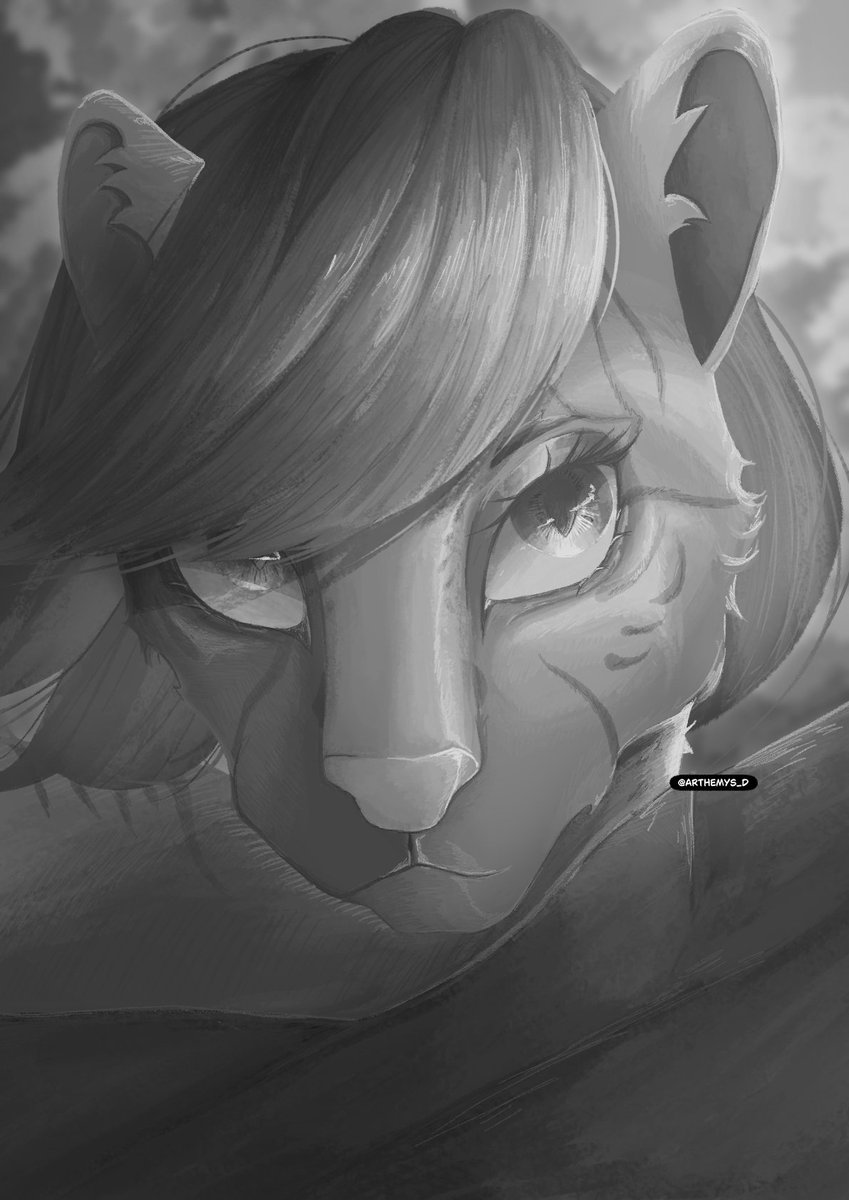 Artsheia's tweet photo. I've been revisiting my notes from a course I took last year, and this practice piece came about using a photo from Pinterest ✨️ I really liked that gradient map, so I left it like that, haha.

#furry #digitalart #furrygirl #Portrait #draw https://t.co/DOp4ZiAz0E