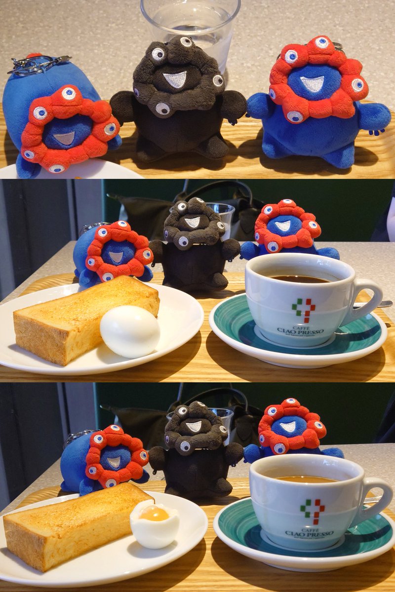 HIRO_JO3WGV's tweet photo. t's coffee time. ☕
#cafeciaopresso
#caffeamericano ☕
#boiledegg #buttertoast 🍞
#カフェチャオプレッソ
#カフェアメリカーノ ☕
#ゆで卵 🥚 #バタートースト 🍞
A day that starts with a cup of coffee ...
Together with Myakumyaku.(´∇`)
もっちりミャクミャク(ミニs❤️💙🖤🩶)と😏 https://t.co/vCMNyjK4aW