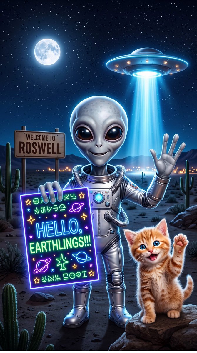 HeraldoJacques1's tweet photo. Alien Art (Arte Alienígena)
Art: Heraldo Jacques
#Alien #Aliens #Alienigenas #Cat #Gato #Ufo #Ufos #FlyingSaucer #DiscoVoador #AlienArt #Grey #Greys #Cinza #Cinzas #Roswell #AI #IA #IAArt #Arte https://t.co/lbOlvpTTa6