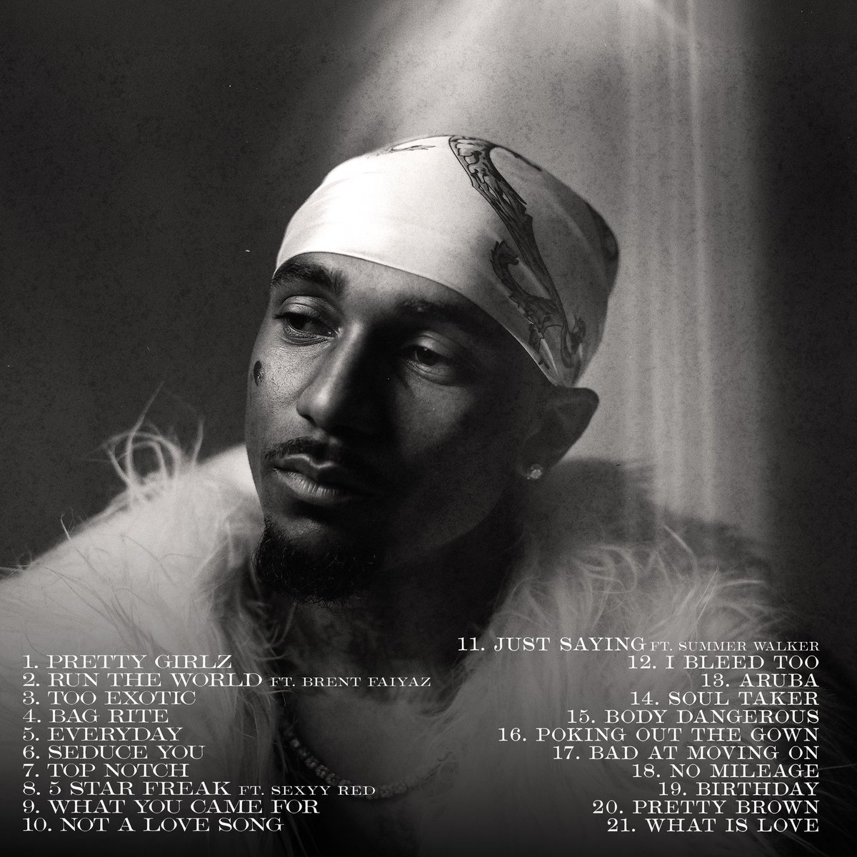 XXL's tweet photo. Loe Shimmy shares the tracklist for his new album, Pretty Girlz Run the World, dropping this Friday. 

1. " Pretty Girlz"
2. "Run The World" featuring Brent Faiyaz
3. "Too Exotic"
4. "Bag Rite"
5. "Everyday"
6. "Seduce You"
7. "Top Notch"
8. "5 Star Freak" featuring Sexyy Red
9. "What You Came For"
10. "Not A Love Song"
11. "Just Saying" featuring Summer Walker
12. "I Bleed Too"
13. "Aruba"
14. "Soul Taker"
15. "Body Dangerous"
16. "Poking Out The Gown"
17. "Bad At Moving On"
18. "No Mileage"
19. "Birthday"
20. "Pretty Brown"
21. "What Is Love"