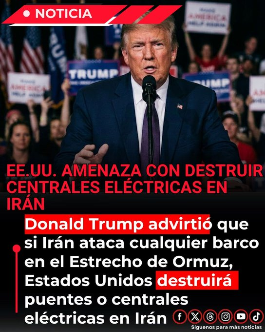 grokolandia's tweet photo. #Ultimahora #BreakingNews #Trump amenaza con destruir puentes y #centrales #eléctricas en #Irán por cada ataque a buques en #Ormuz
🇺🇸 🗣️ 🇮🇷  El presidente de Estados Unidos, Donald Trump, escaló drásticamente el tono del conflicto con Irán al anunciar una nueva política de represalias directas contra infraestructura civil iraní. En una publicación en Truth Social este miércoles 22 de julio de 2026, Trump declaró: “A partir de ahora, cada vez que la República Islámica de Irán dispare contra buques en el estrecho de Ormuz con misiles, cohetes, drones u otras armas, Estados Unidos responderá destruyendo un puente o una central eléctrica iraní, incluso si se encuentran cerca o dentro de Teherán”.

⚡️ 💥 🪖  En respuesta inmediata, el general de brigada Seyed Majid Mousavi, comandante de la Fuerza Aeroespacial del Cuerpo de la Guardia Revolucionaria Islámica (IRGC), advirtió que “en caso de ataque, el apagón de los aliados de EE.UU. será inevitable”. Mousavi, responsable del programa de misiles balísticos y drones de Irán, quiso decir que cualquier nuevo bombardeo estadounidense contra territorio iraní provocará ataques iraníes contra las redes eléctricas y plantas generadoras de los socios regionales de Washington (principalmente Arabia Saudita, Emiratos Árabes Unidos y otras monarquías del Golfo, además de Israel). El objetivo sería causar cortes masivos de energía (“apagones”) con graves consecuencias económicas y humanitarias en la región. 

🚫 🛢️ ⛽️  Además, el propio Cuerpo de la Guardia Revolucionaria Islámica (IRGC) advirtió que, mientras continúen las agresiones estadounidenses, no se exportará “ni una sola gota de petróleo o gas” de la región, amenazando con bloquear completamente el Estrecho de Ormuz y paralizar el flujo energético https://t.co/LN5T4jVvJC advertencia llega en medio de la duodécima noche consecutiva de ataques aéreos estadounidenses contra objetivos militares iraníes, según reportes de CENTCOM, que buscan degradar la capacidad de Teherán para amenazar el tráfico marítimo. Irán ha respondido con activaciones de defensas aéreas en Teherán y otras ciudades, y ha lanzado ataques retaliatorios. Esta escalada representa un salto cualitativo en la confrontación, al apuntar ambos bandos a infraestructuras críticas, y amenaza con mayores disrupciones en el suministro global de petróleo y un posible ensanchamiento del conflicto regional.