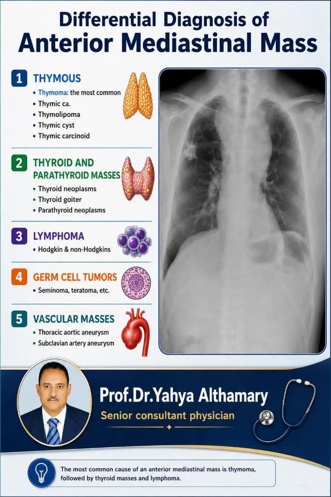 DYahya19's tweet photo. Defrential diagnosis of anterior mediastinal mass https://t.co/4ZLTM1eKMj