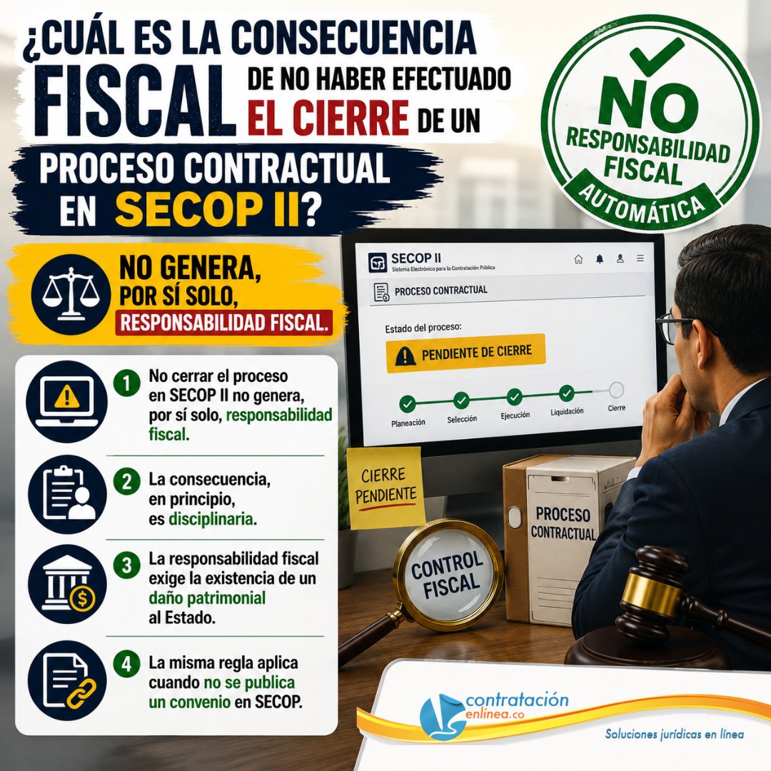 contrataenlinea's tweet photo. 📧 CIERRE DEL EXPEDIENTE CONTRACTUAL. ¿Cuál es la consecuencia fiscal de no haber efectuado el cierre en la plataforma SECOP de un proceso contractual? https://t.co/4FSxv6E2xn  Si desea más consultar más documentos sobre el tema, ingrese aquí 👉 https://t.co/uvQq6QV243