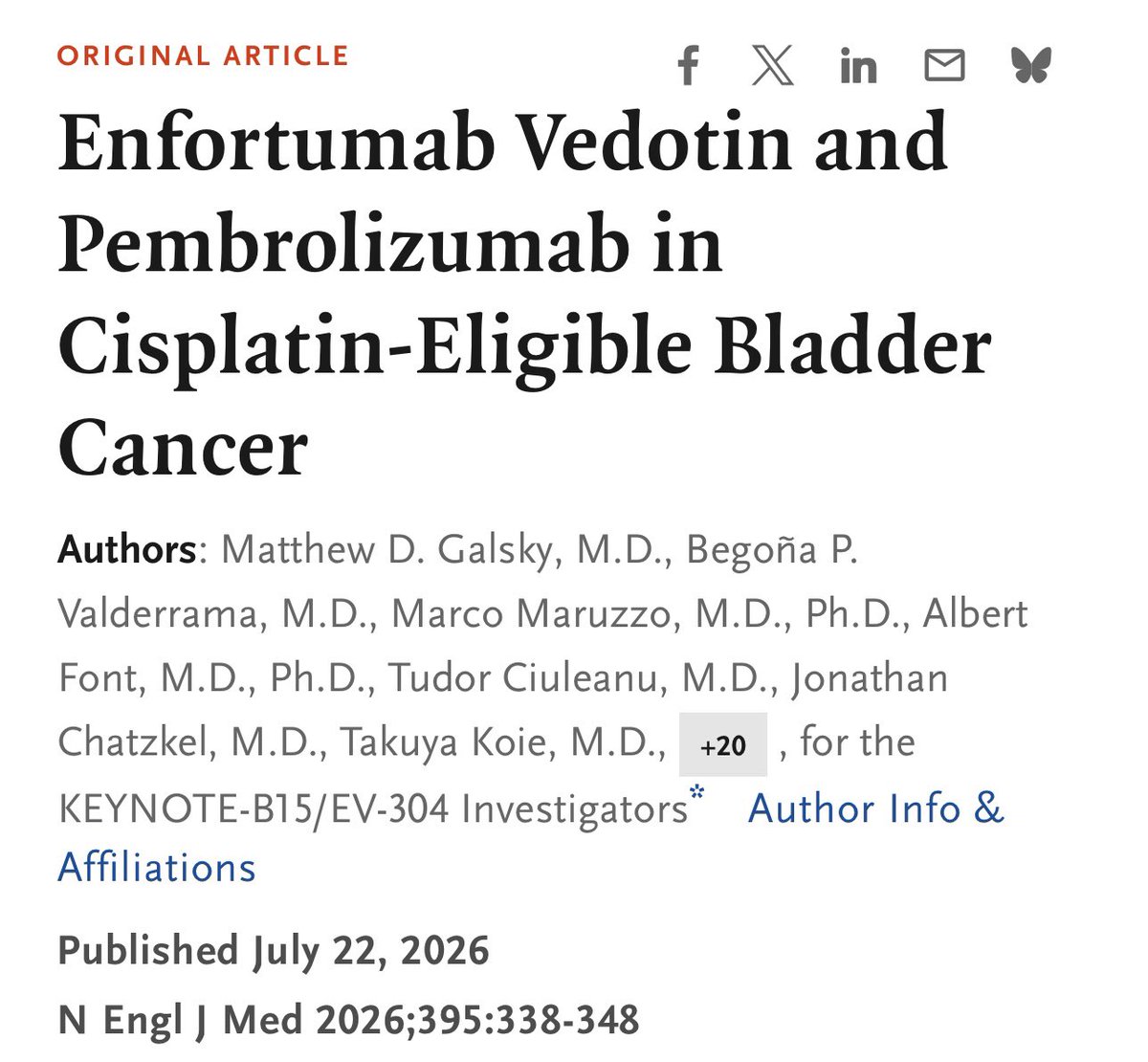 tompowles1's tweet photo. Enfortumab Vedotin & pembrolizumab beating platinum based neoadjuvant chemo (⬆️CR, ⬆️ EFS & ⬆️ OS) in muscle invasive bladder cancer @NEJM @mattgalsky @Uro_Oncologist . Every EV RIII study to date has ⬆️ OS vs SOC.  Matt Galsky  discontinues the Galsky criteria in MIBC, giving ⬆️ patients ⬆️ outcomes @OncoAlert https://t.co/sgPvwgT9BV