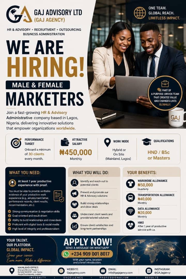 GAJAgency's tweet photo. SHARE WITH SOMEONE 
#gajagency #gajadvisoryltd #marketer #marketingjobs #administrativejobs https://t.co/2MXv2YKWJg