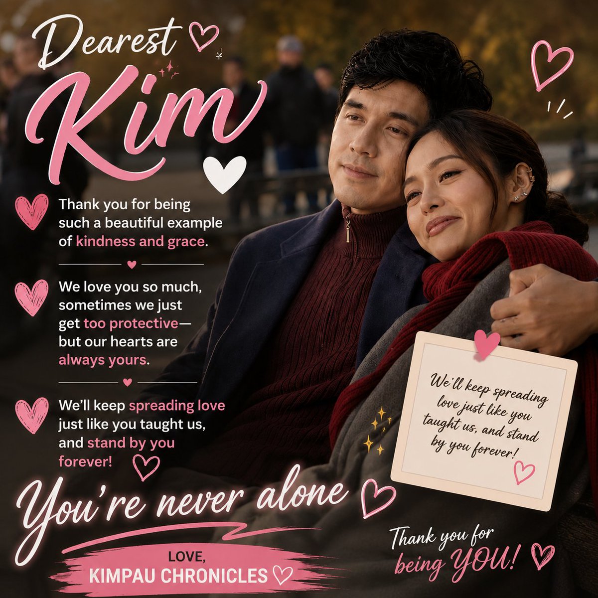 KimPauChronicle's tweet photo. Dearest Kim @prinsesachinita
 
Thank you for being our beautiful example of kindness and grace. We love you so much! Sometimes we get protective, but our hearts are always with you. We’ll keep spreading love just as you taught us and stand by you forever. You’re never alone. 💛✨ https://t.co/4r9ra4XOrJ