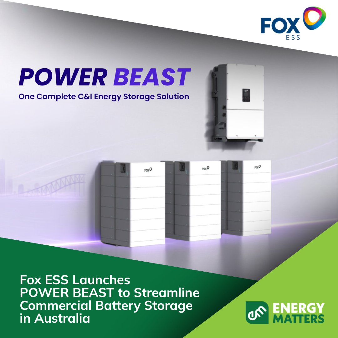 energymattersau's tweet photo. @Fox_ESS_ has officially launched POWER BEAST in Australia, combining the H3 Plus Hybrid Inverter with the modular CQ7 High Voltage Battery to simplify commercial and industrial energy storage deployment.

Designed with a compact dual-stack configuration, plug-and-play installation, and scalable storage up to 7.35 MWh, POWER BEAST helps installers reduce installation time, save space, and deliver projects with greater confidence.

Read how Fox ESS is making large-scale battery storage faster, smarter, and more flexible 👉 https://t.co/T2jtoY0V0W