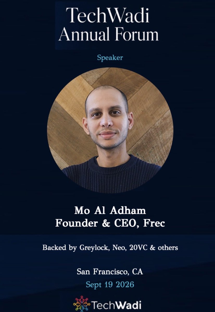 TechWadiOrg's tweet photo. Excited to have @maladham CEO &amp; Founder of @frecfinance join us as a featured speaker at the 2026 Annual Forum! Get our final early bird tickets here: https://t.co/neY7QM7f2R
1/2 https://t.co/RoLE5nBFRU