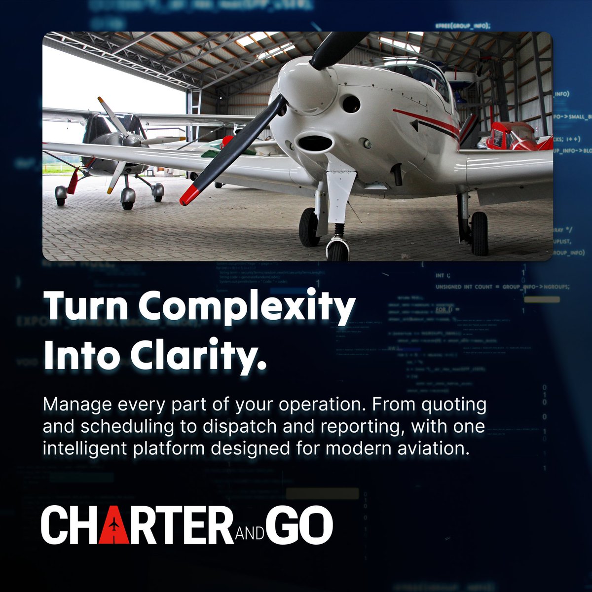 CharterAndGo's tweet photo. Turn Complexity Into Clarity.

Simplify your charter operation with one intelligent platform for quoting, scheduling, dispatch, CRM, maintenance, billing, and reporting.

Work smarter. Operate with confidence.

https://t.co/Auu0yPpFot

#AirCharter #CharterManagement https://t.co/ePgIzqSJYN