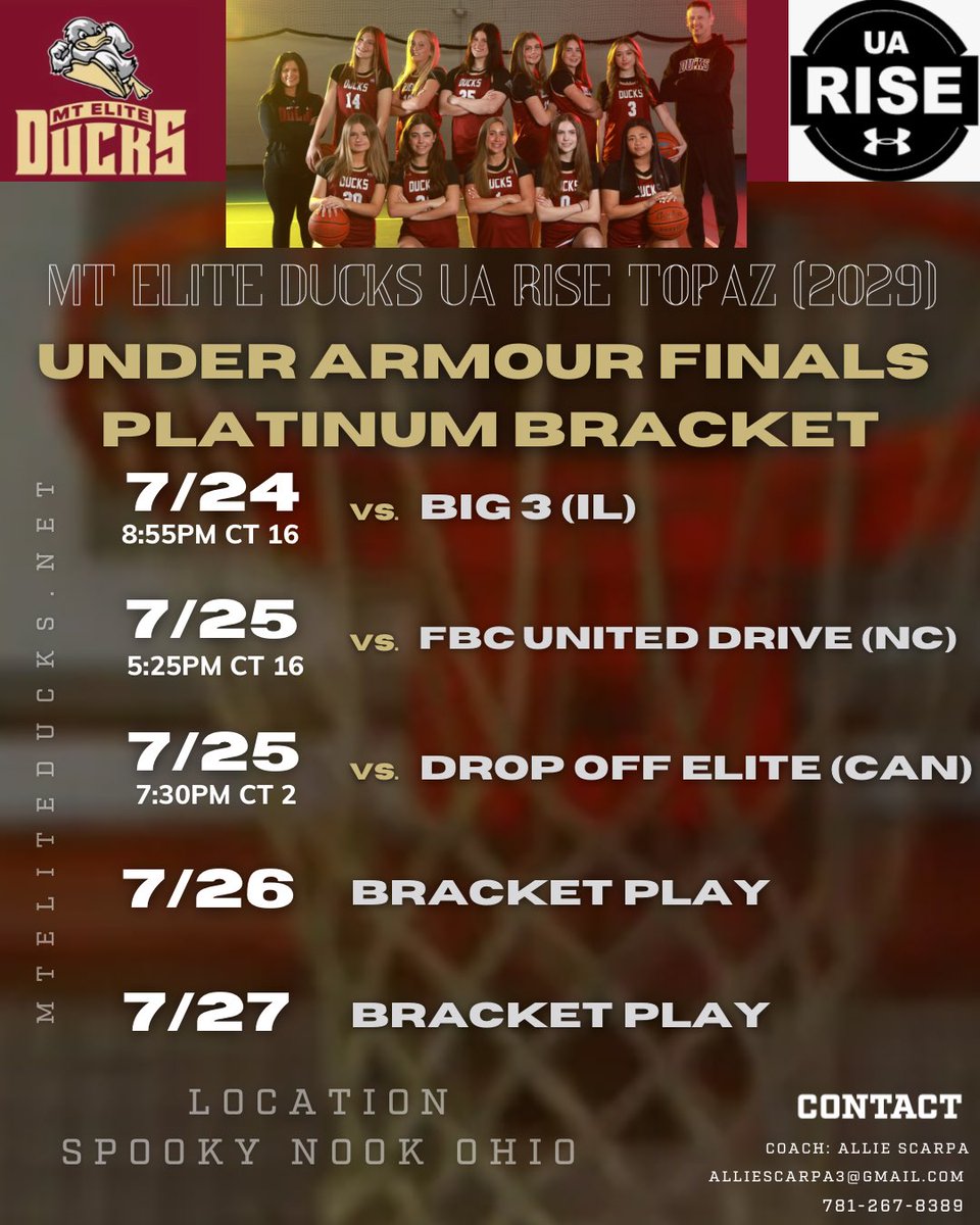 AllieScarpa's tweet photo. Topaz is ready! Our @MTEliteDucks UA Rise 9th grade enter the @UARiseGirls finals prepared to make some noise in the platinum bracket! https://t.co/VwokIBrxdI