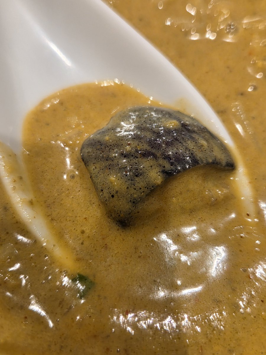 menriusandayo's tweet photo. 八咫烏＠水道橋
冷製とうもろこしとカニのプーパッポンカレーラーメン
クリーミーなカレースープはココナッツとサワークリーム、香味野菜をふんだんに使った辛み抑えめ、そこに絡む平打麺と香ばしいソフトシェルクラブ、上に載ったパクチーの存在感と整合性も完璧、相変わらず烏のカレーにハズレ無し😂 https://t.co/Nst8IzWktf
