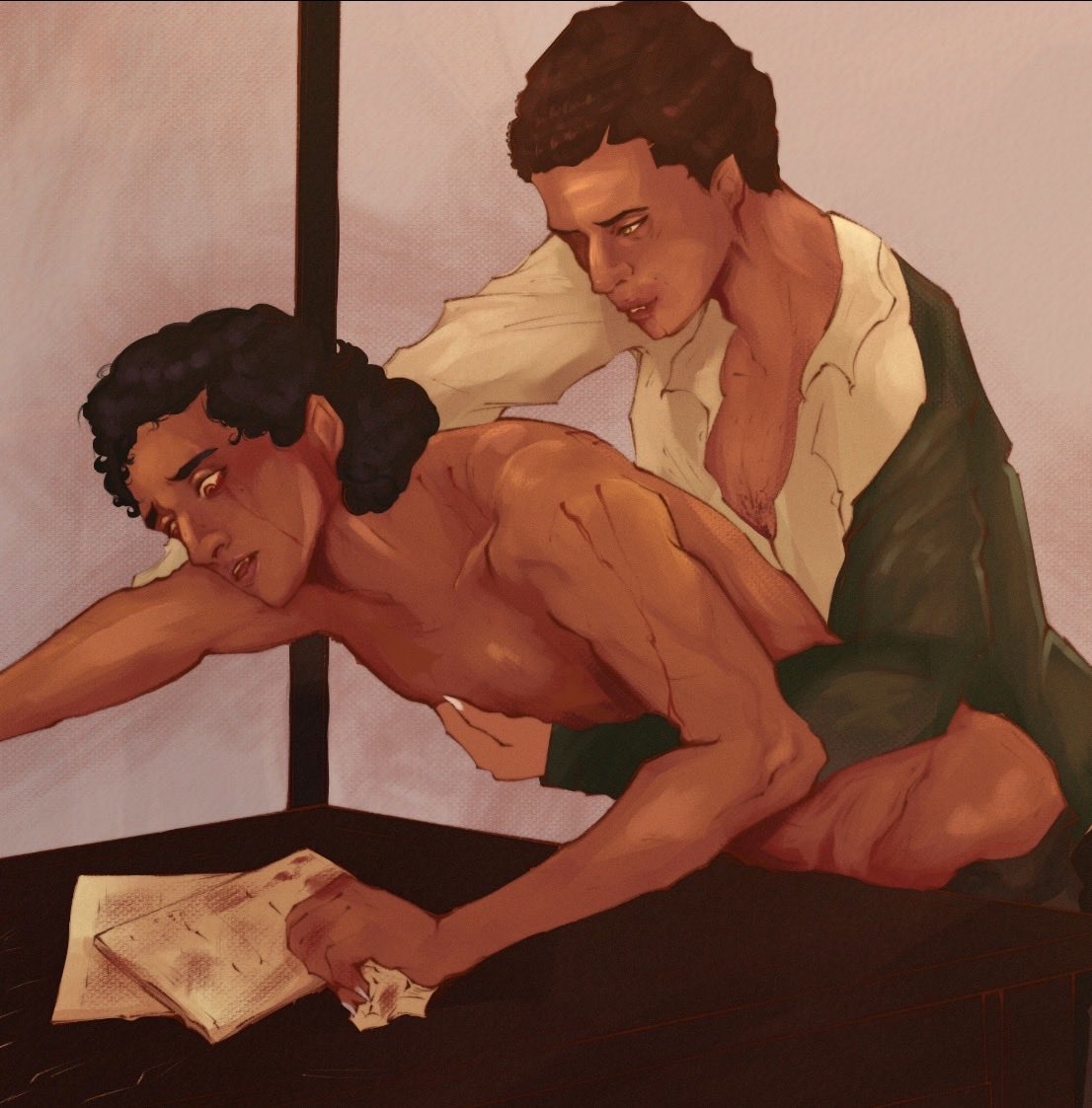 TheDarkRock_'s tweet photo. two friends testing their reading skills 
warning: NSFW
cw // blood
#loumand #iwtv https://t.co/iehRbRrZ8T