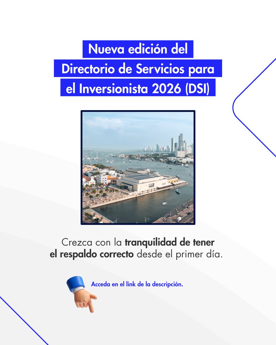 PROCOLOMBIACO's tweet photo. El Directorio de Servicios para el Inversionista (DSI) 2026, reúne un portafolio de firmas especializadas en servicios legales y consultoría que acompañan a los inversionistas en las diferentes etapas de su proceso de inversión en #ElPaísDeLaBelleza🇨🇴
 
Explore la nueva edición, conozca las empresas que hacen parte del directorio y encuentre el aliado estratégico que mejor se adapte a las necesidades de su proyecto.
 
🔗 Acceda al directorio aquí: https://t.co/FnHxIqVcIi