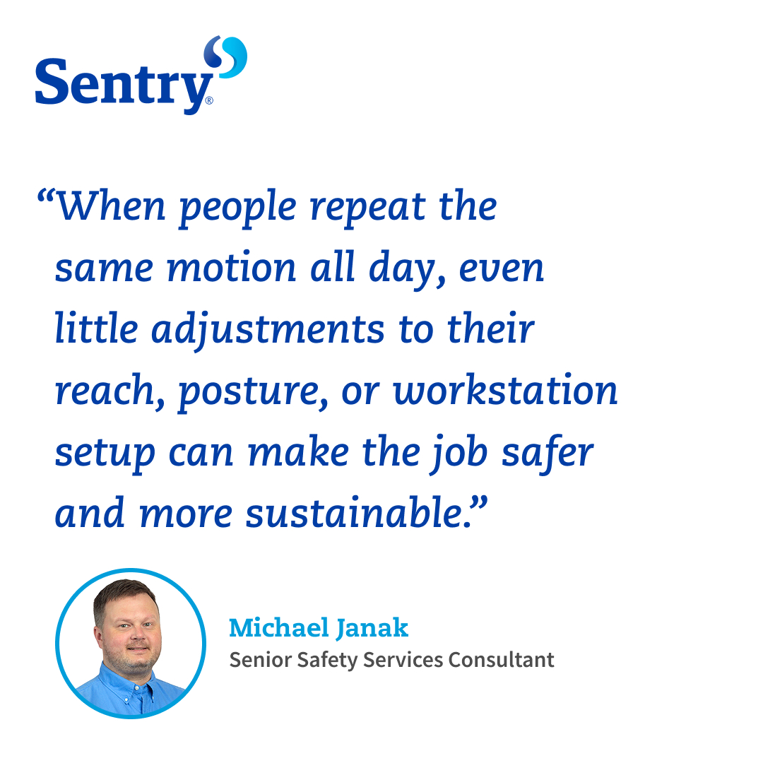 SentryInsurance's tweet photo. Small ergonomic changes can make a big difference at work. Our team is ready to help you and your employees look closely at tasks, identify risk factors, and provide improvements your business can make to help reduce strain over time. https://t.co/y660hHYuuo https://t.co/SugkoXKzBh