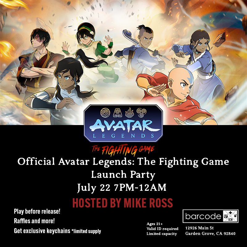 avatar_fighters's tweet photo. Avatar Legends: The Fighting Game 
OFFICIAL LAUNCH PARTY 
Sponsored by @PMStudiosUSA 
 
Hosted by 
@ThatMikeRossGuy
 
Location: @BarcodeOC 

Get yourself an exclusive Avatar Keychain + giveaways, games, and so much more!

Come through or watch live at 7PM Pacific on https://t.co/eY8Dt0PL8k