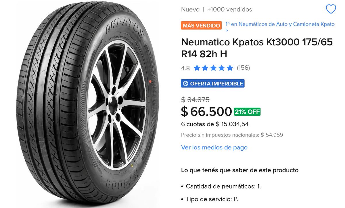 AhorrandoconRob's tweet photo. 🚨 21% OFF EN UNO DE LOS NEUMÁTICOS MÁS VENDIDOS.
Neumático Kpatos KT3000 175/65 R14 82H.
💸 Antes $84.875.
🔥 Ahora $66.500.
⭐ N.º 1 en ventas.
⭐ 4,8/5 con 156 opiniones.
https://t.co/tEKSfTOMVU https://t.co/f15OnZ9BnB