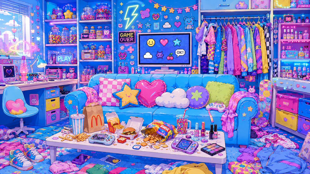 onigiri_princes's tweet photo. 🍙無料背景配布 | 16:9「水色ポップな女の子の部屋:Sky Blue Pop Girl's Room」 サムネイル、ストリーミングなどにご自由にお使いください!使用報告は不要です📷#onigiriFreeMaterials #FreeMaterial #BackgroundMaterial https://t.co/0IvtnRgAt1
