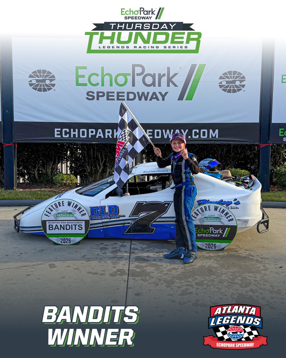 USLegendCars's tweet photo. In a last lap stunner, Camden Powers finds himself taking home the #ThursdayThunder Round 10 Bandits feature victory at @EchoParkSpdwy!🏁🏁

#INEX | @legendsofga https://t.co/rwPXrZl3mt