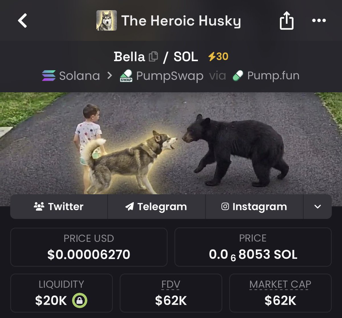 HookedOnMEME's tweet photo. So the animals hard sending to millions have done nothing special. $bella fought off a bear to save her family this is the market cap she deserves? https://t.co/3apNZTOGqX