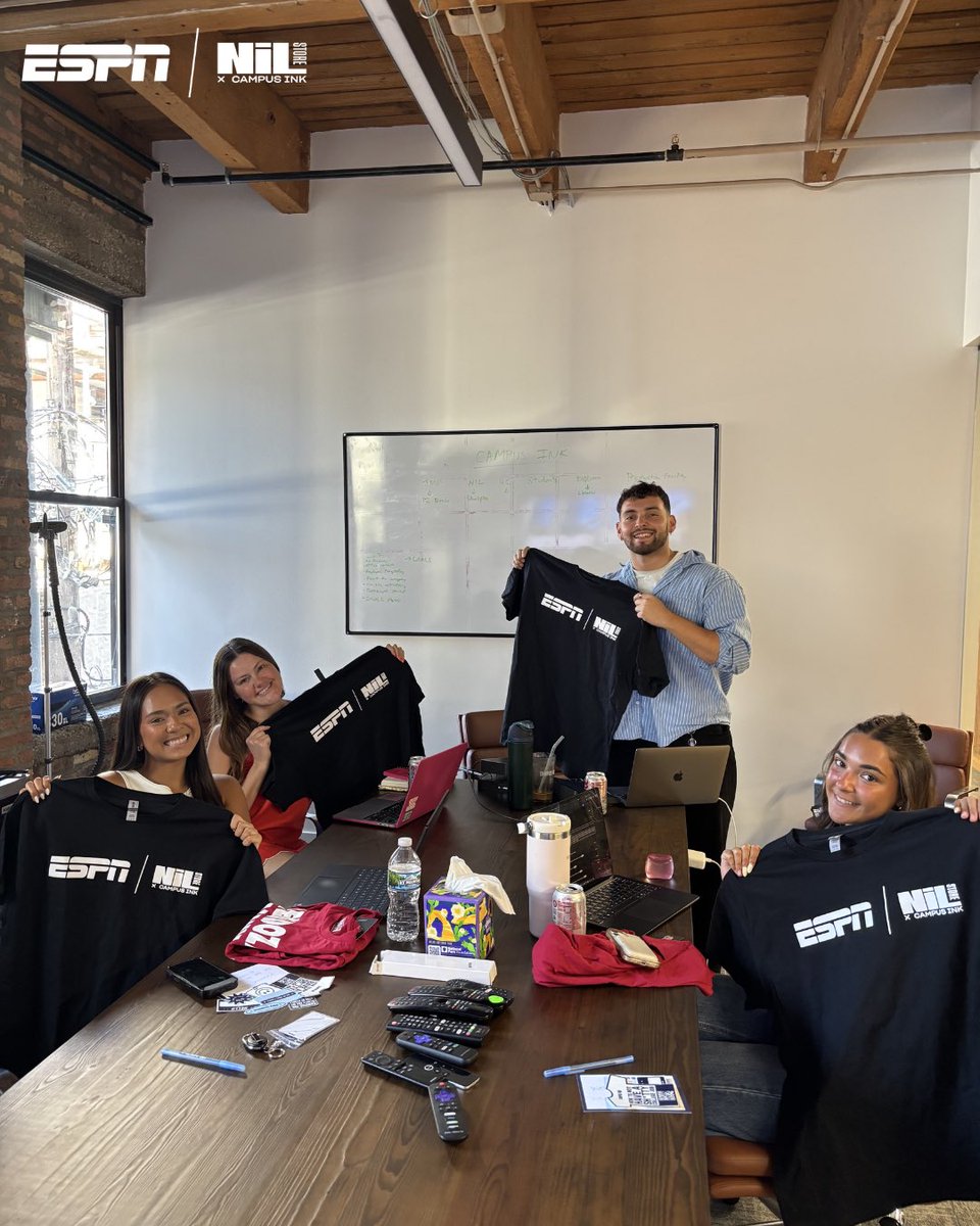 nil_store's tweet photo. @espn 🤝 Campus ink| NIL Store 

Shoutout to everyone on the NIL Store and @campus_ink team who worked so hard and waited so long for this day to come! 

We’re officially official! 

#espn #nilstore https://t.co/dZsv30NhMR