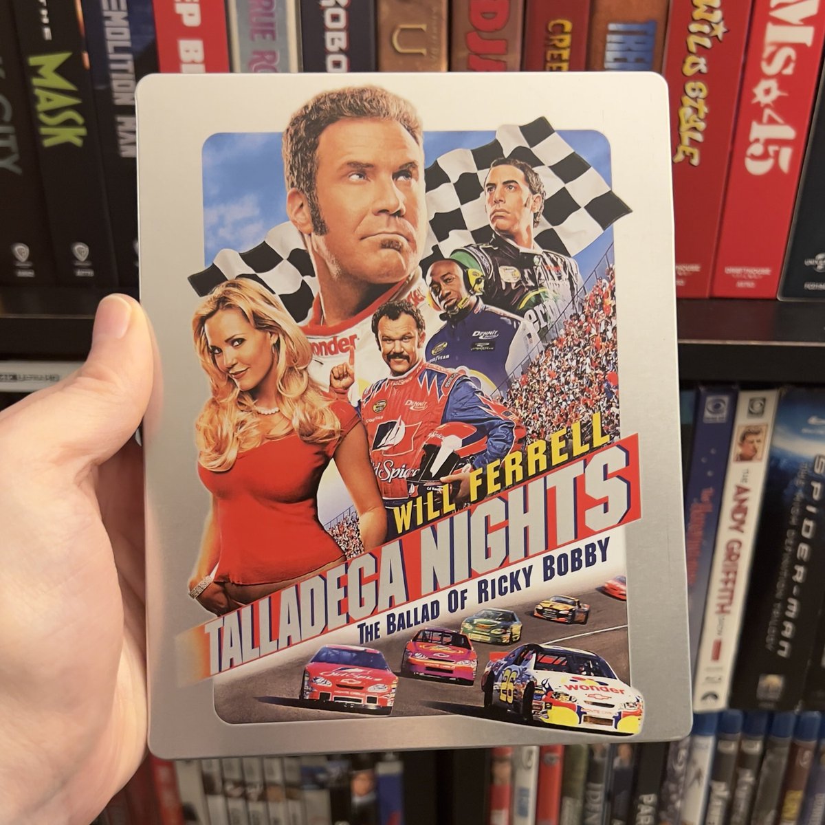HighDefDiscNews's tweet photo. —//— #NewArrival —//—

TALLADEGA NIGHTS: THE BALLAD OF RICKY BOBBY on 4K UHD Blu-ray SteelBook, via @SonyPicsAtHome. Available on August 4 to celebrate the movie’s 20th anniversary. Featuring both the theatrical & unrated cuts on 4K [and Blu-ray]. 

Package art 🧵 1/2

Preorder @ Amazon / #ad / https://t.co/5TN5ZfuXbH

#4K #Bluray #PhysicalMedia #TalladegaNights #RickyBobby #WillFerrell #AdamMcKay #NASCAR @nascar #comedy @UltraHDBluray