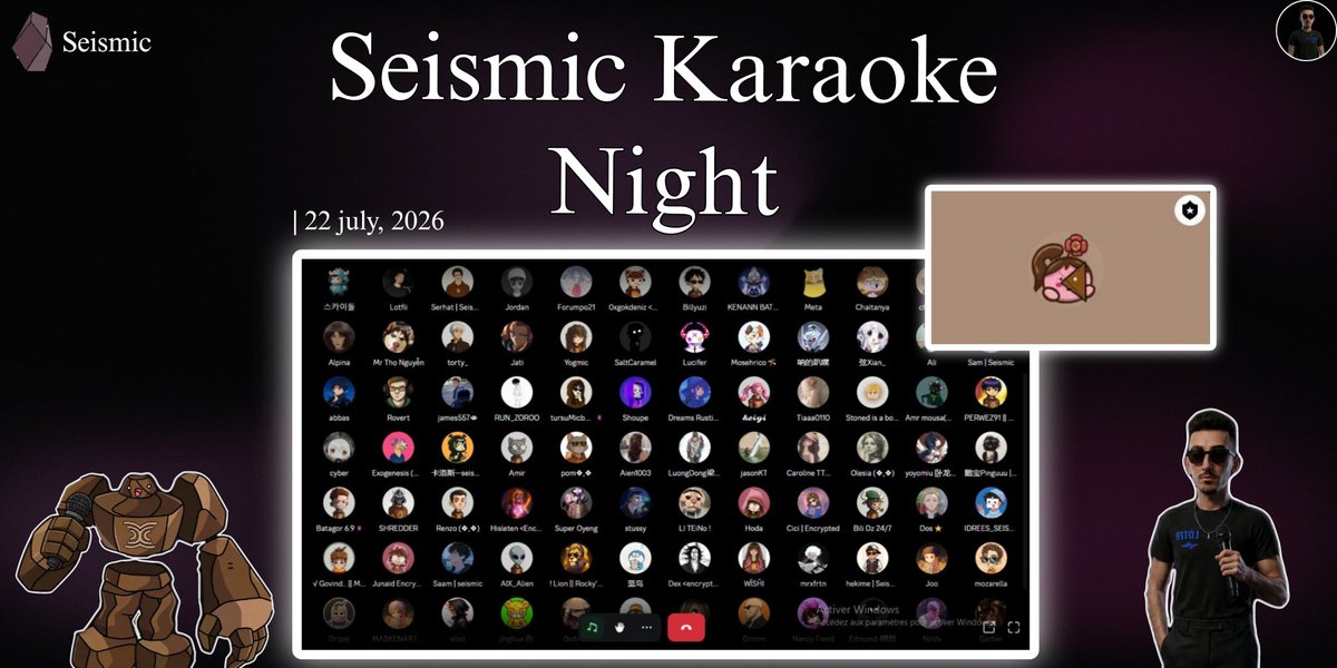 Lotfii01's tweet photo. Today's @SeismicSys karaoke night was so good.

As always, to many people showed up with a great voices, every session I discover that the seismic community have to many singers on it. 🔥

Gmic everyone 🤎

@xealistt || @heathcliff_eth || @NoxxW3 https://t.co/xWbxAIAK0e