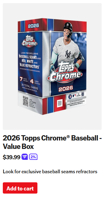 pullohtani's tweet photo. 【2026 Topps Chrome Baseball】
JPではVALUEも売り切れですね・・。USならなんとか。
2025がまだまだ買えるのに、なんでこんなことに？
値上げ(オート保証減の実質的な部分も含めて)激しいけど、これだけ売れるならまだまだ値上げ余地ありと供給側は考えますよね😅 https://t.co/hf1fr6f0Vm