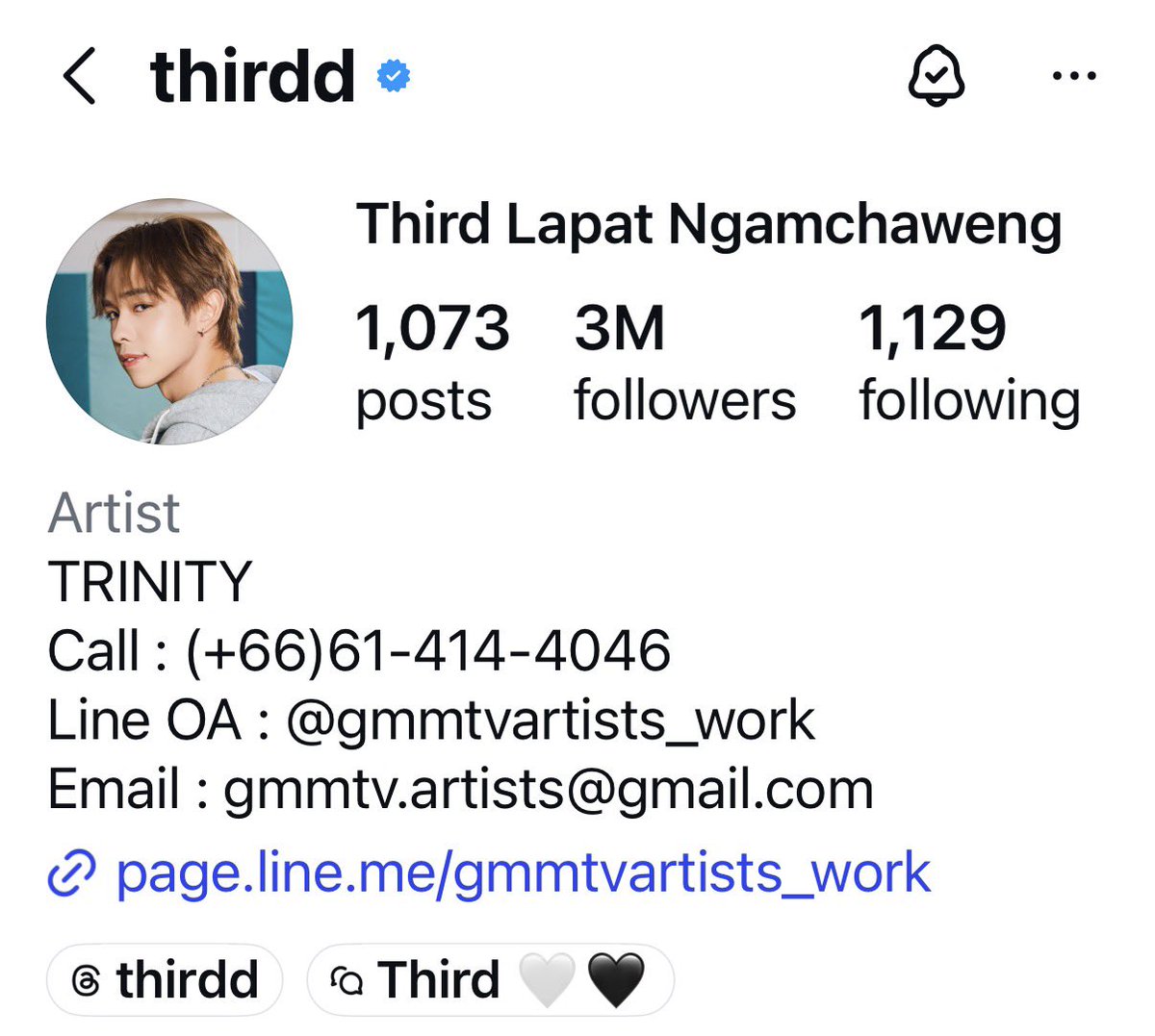 Nareenad_Gift's tweet photo. เพิ่งสังเกตว่า IG เติร์ดมีผู้ติดตามครบ 3M อีกครั้งแล้ว หลังจากเข้าบ้าน GMM ขอให้เติบโตไปเรื่อยๆเลยน้าา
#ThirdLapat https://t.co/OaV0QoxuA8