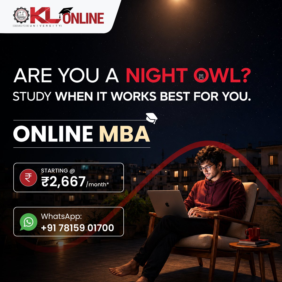 klu_online's tweet photo. Time isn’t a constraint for you. You can watch recorded classes whenever you feel comfortable learning.

#Onlinemba #onlinedegree #WorkingProfessionals #klonline #upgrade https://t.co/Xm7YUrcGvj