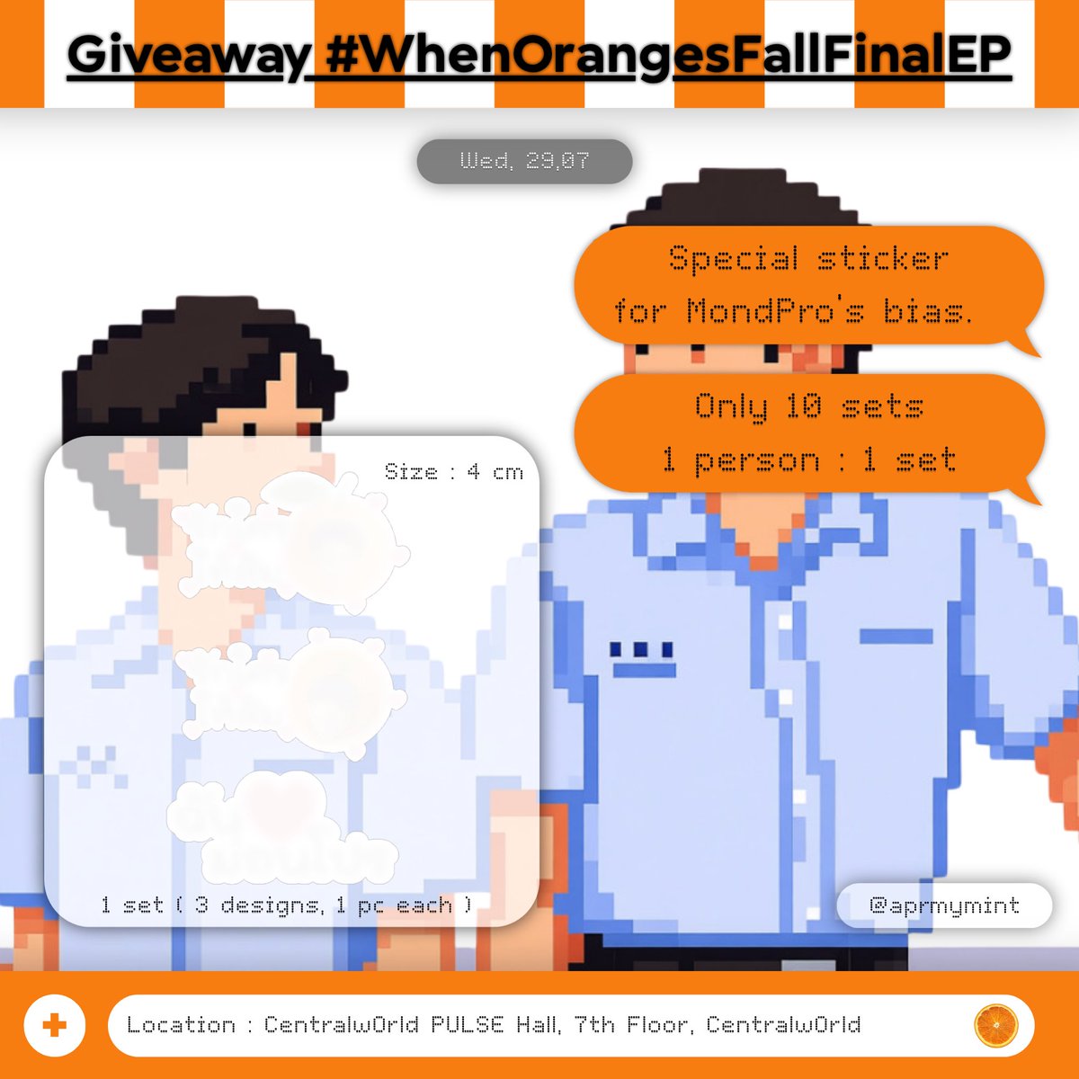aprmymint's tweet photo. ( 𝒫𝘭s ) — kindly rt .ᐟ📚🏀
⌗ Giveaway for ꒰ #WhenOrangesFallFinalEP 🌳🍊꒱

📆: wed 29 july 2026
🏡: centralworld pulse hall, 7th floor, centralworld
⏰: tba

rt &amp; show this tweet

🎣 details in mentions — ( #AlmondProgress #KenPaul #Keatonnst ) #WhenOrangesFall see u krub❕ https://t.co/wepUJT7pko