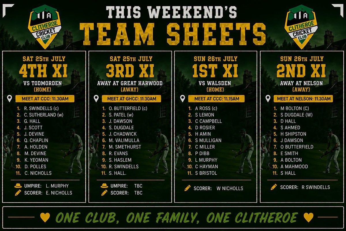 Clitheroe_CC's tweet photo. Teams for the weekend 💚💛 https://t.co/aGYTMCwUS2
