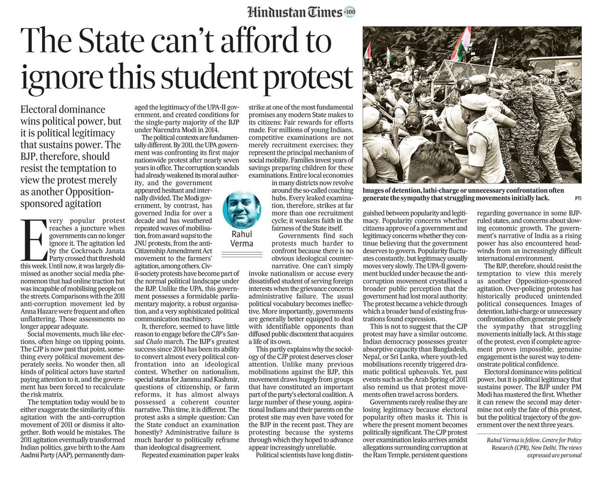 rahul_tverma's tweet photo. The BJP govt has faced major protest every 2-3 year, but this is the first where clear counter-narrative is not available. And, ⁠the CJP protest has arrived amidst multiple headwinds this govt. is facing. 

Need an astute political judgment to tide over. https://t.co/WkUG094ui8