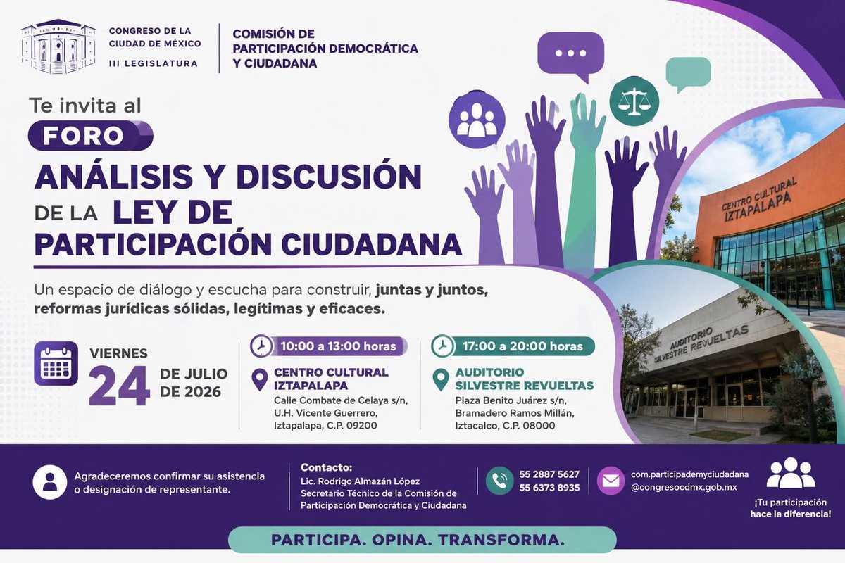 Distrito22IECM's tweet photo. 😱| ¡Faltan 2️⃣ días!
🧏‍♂️🧏‍♀️ ¡Participa en el Foro "Análisis y Discusión de la 🧾 Ley de Participación Ciudadana"! 🧐
🗣 Tu voz es fundamental para fortalecer la participación ciudadana en la Ciudad 🤜🤛
🗓️ Viernes 24 de julio 
🕙 10:00 a 13:00
📍  Centro Cultural Iztapalapa https://t.co/lfvEHWjqNt