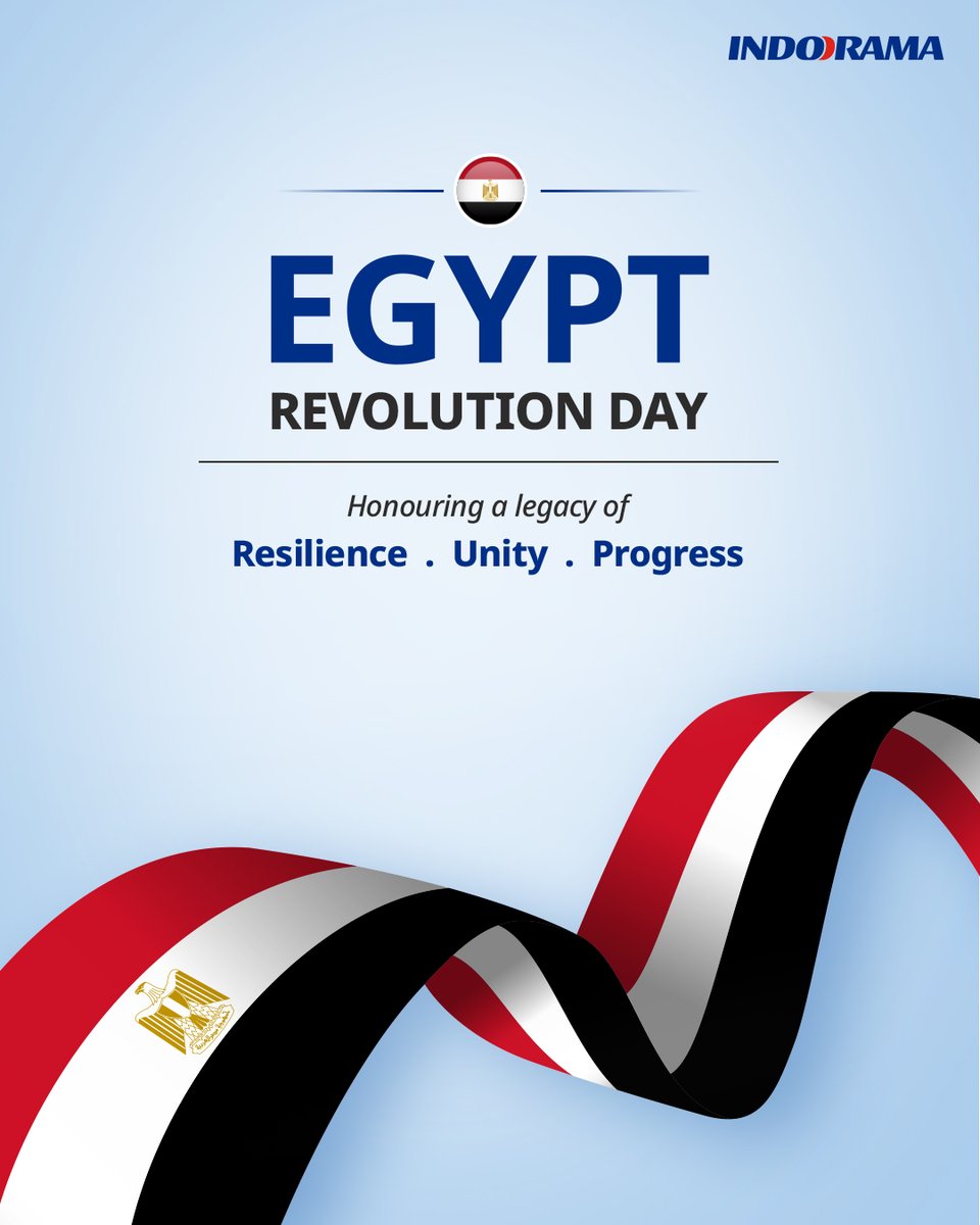 IndoramaCorp's tweet photo. Today, we commemorate a defining chapter in Egypt's history and celebrate the resilience and unity that continue to shape the nation's future.

At Indorama Corporation, we are proud to be part of Egypt's growth journey and remain committed to driving innovation that supports industries, communities, and sustainable development.

Wishing everyone in Egypt a proud Egypt Revolution Day.

#EgyptRevolutionDay #Egypt #IndoramaCorporation