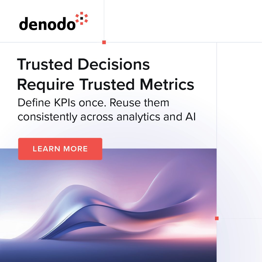 DV_ChrisDay's tweet photo. When dashboards show different answers, the problem is often the #metrics—not the data.

Consistent, governed metrics are key to trusted #Analytics and #AI.

📖 Read this #DataManagement blog by Kevin Bohan from @denodo: https://t.co/hNk8Gl19EO

#SemanticLayer #DataforALL https://t.co/kaMhq6NE9W