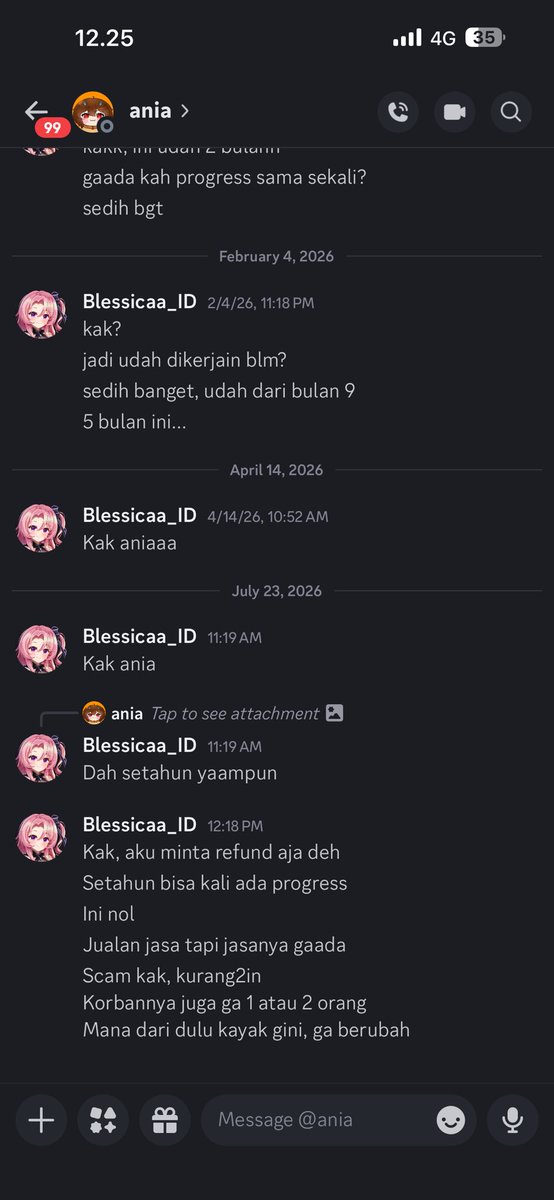 blessicaa_id's tweet photo. Ges punten aku mau callout artist yang etos kerjanya nol

Setahun gambar, ga kelar2. Beneran setahun, ga bohong🙏
Kata aku sih, kalau overwhelmed bisa kali ga acc semua komisan. Ini semuanya di okein, udah dibayar terus ILANG

Muncul sih kak kataku @annlaaa_ https://t.co/xtDPOFIeiP