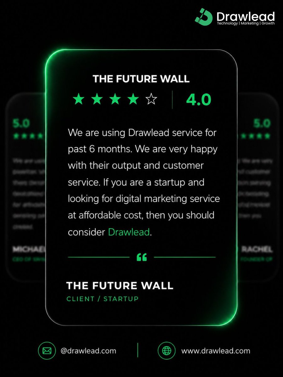 drawlead's tweet photo. The best marketing is a happy client. 

Thank you, The Future Wall, for trusting Drawlead with your digital growth journey. Here's to building more success stories together! 

#Drawlead #ClientSuccess #DigitalMarketing #StartupIndia https://t.co/D2h6bh4YcS