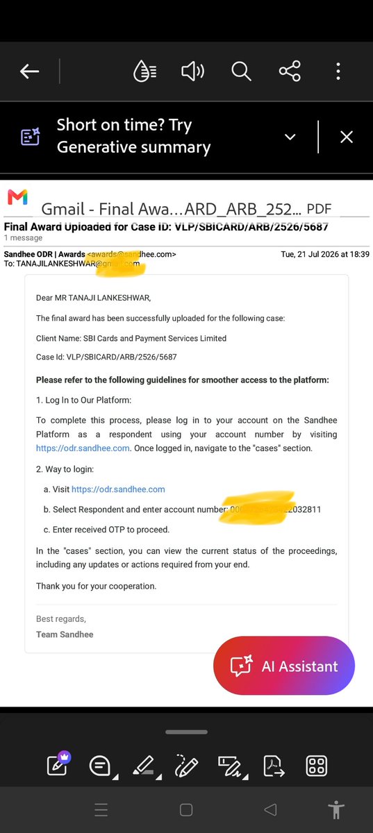 TLankeshwar's tweet photo. @SBICard @sbicard_cares की fraud arbitration industry बेनकाब! बिना मेरी सहमति के unilateral arbitrator नियुक्त कर Section 12(5) Arbitration Act का खुला उल्लंघन कर illegal award पास किया गया — मेरी सारी लिखित आपत्तियां नज़रअंदाज़ कर दी गईं। यह न्याय है या धोखा?
@RBI @DFS_India @LawMinIndia @BCI_India जवाब दीजिए! #SBICardFraud #IllegalArbitration