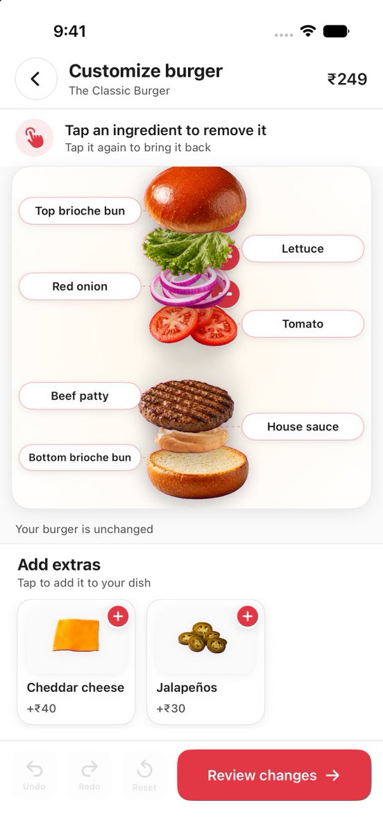 areyswyam's tweet photo. Food customisation shouldn’t feel like filling a form.

With DishEdit, you simply touch what you don’t want tap the tomato to remove it, drag cheese onto the burger to add it and the restaurant receives a clear, structured instruction.

built with @VanshNagpal_27 @Shray_Dobhal https://t.co/advjlxq6CB
