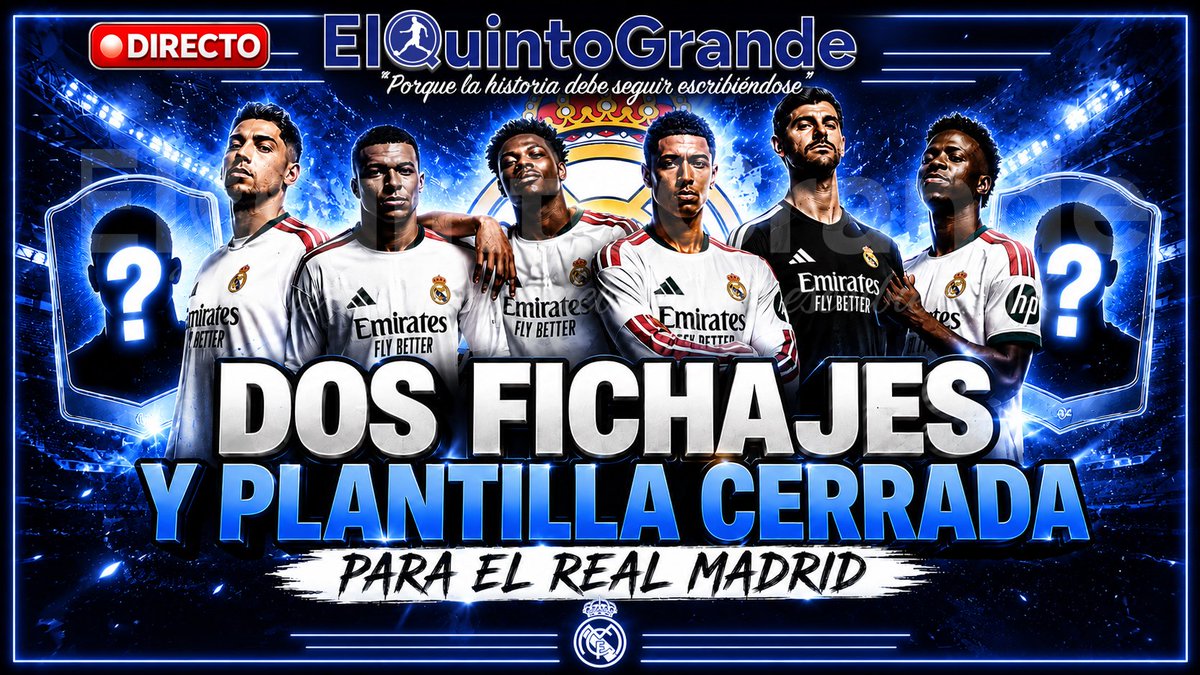 ElQuintoGrande's tweet photo. No os perdáis nuestro Directo A Partir de las 09:00 !

🚨Dos Fichajes y Plantilla Cerrada para el Real Madrid💥

📡DjAronShow #610🎛️ by @ElQuintoGrande 23/07/26

https://t.co/F5ep1TWKlC

https://t.co/ESXqzcHEx6

https://t.co/Ton2zV2kC7 https://t.co/7qyVA9bXcp